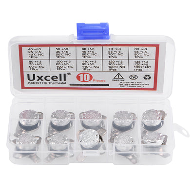 Harfington Uxcell 10pcs NC KSD301 Thermostat 40-135°C(104-275°F) Temperature Thermal Control Switch 40 50 60 70 80 90 100 110 120 135°C Normally Close Assortment Kit