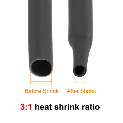 Harfington Uxcell Heat Shrink Tubing, 1/8"(3mm) Dia 7.4mm Flat Width 3:1 Ratio 1m - Black