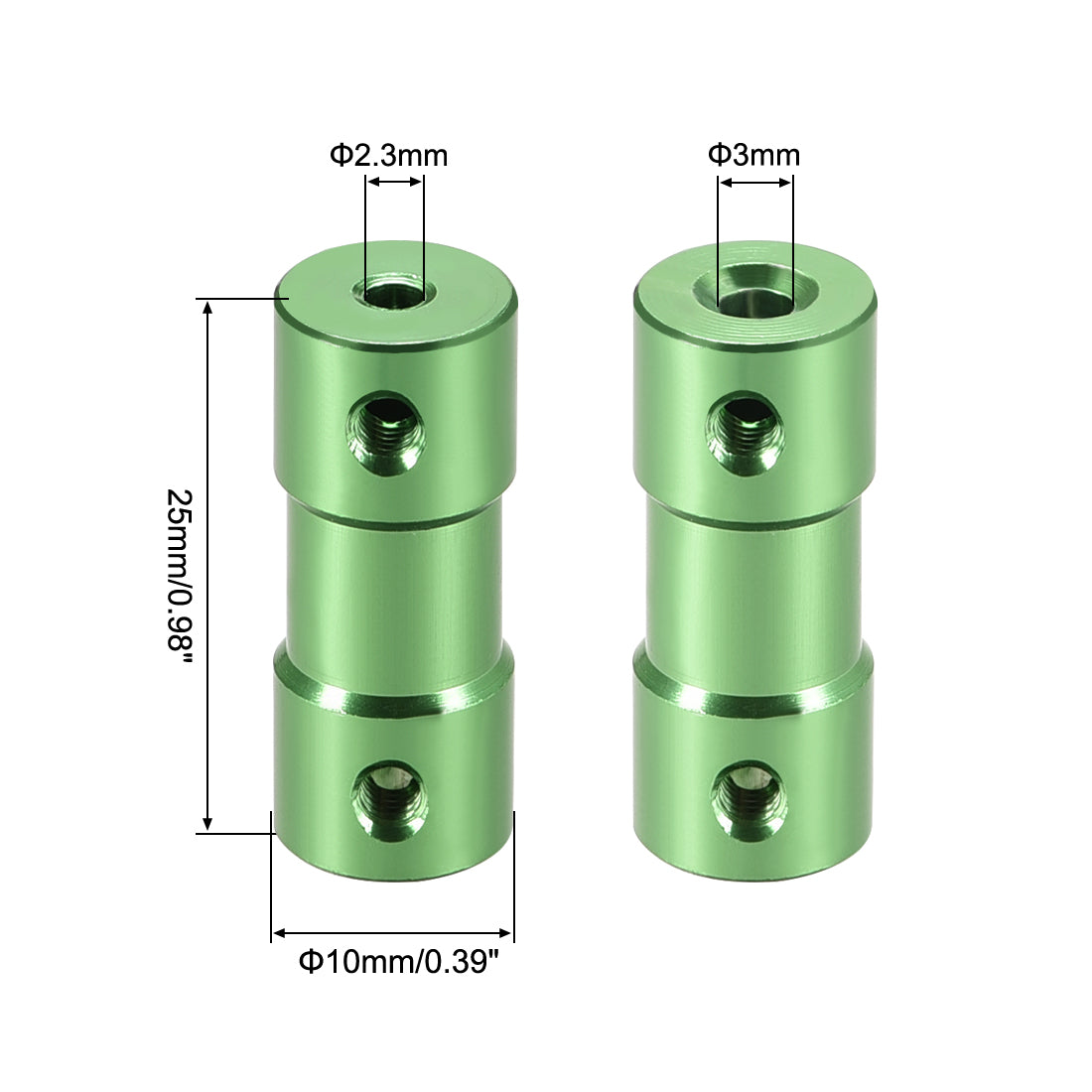 Uxcell Uxcell 3mm to 3.17mm Bore Rigid Coupling 25mm Length 10mm Diameter Aluminum Alloy Shaft Coupler Connector Green 2pcs