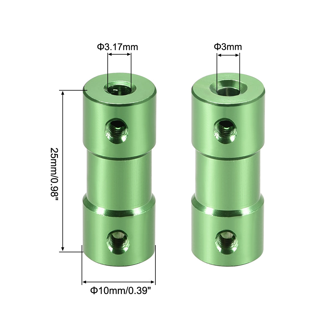 Uxcell Uxcell 3mm to 3.17mm Bore Rigid Coupling 25mm Length 10mm Diameter Aluminum Alloy Shaft Coupler Connector Green 2pcs