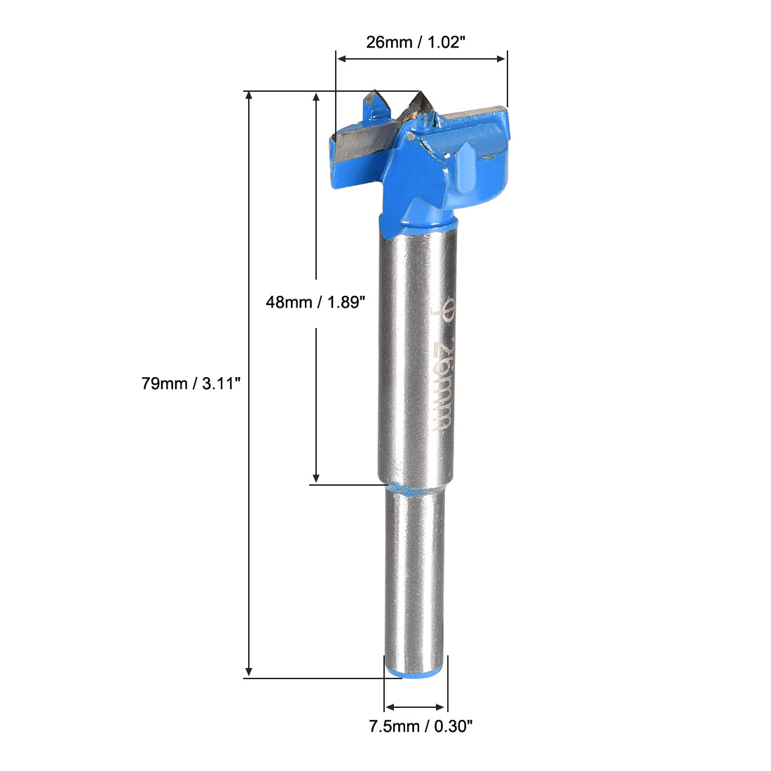 uxcell Uxcell Forstner Wood Boring Drill Bit 26mm Dia. Hole Saw Carbide Alloy Tip Steel Round Shank Cutting for Woodworking Blue 2Pcs