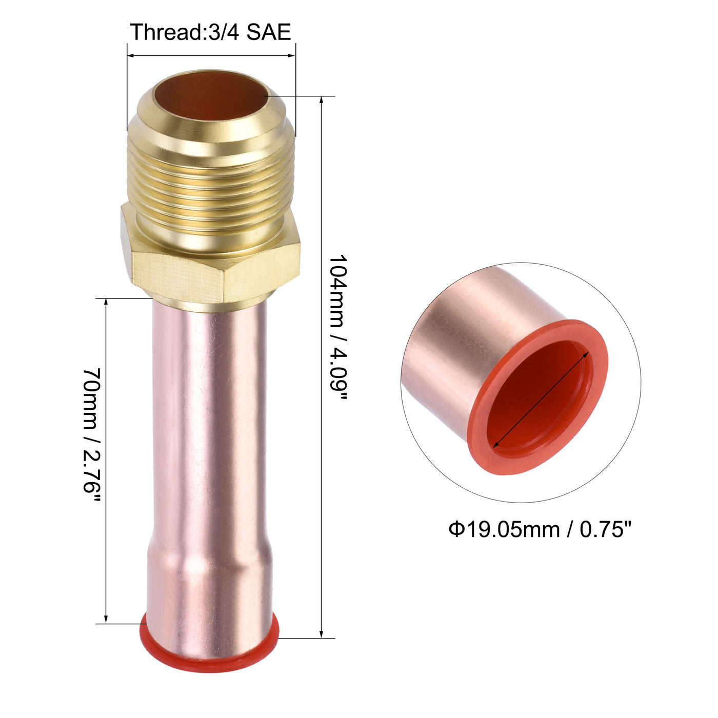 Uxcell Uxcell Brass Pipe Fitting, 1/2 SAE Flare Connector Male Thread Adapter with Copper Tube for Air Conditioner HVAC System