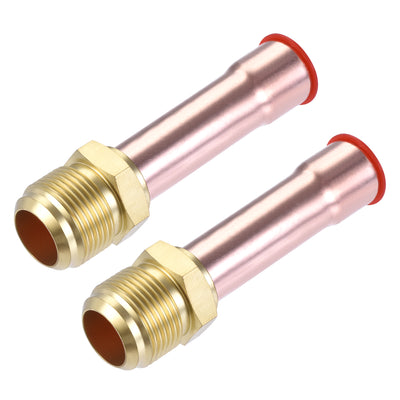 Harfington Uxcell Brass Pipe Fitting, 1/2 SAE Flare Connector Male Thread Adapter with Copper Tube for Air Conditioner HVAC System