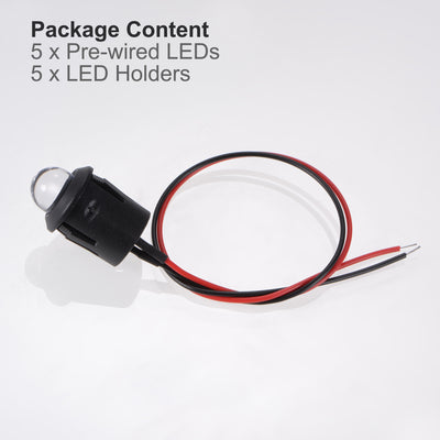 Harfington Uxcell 5Set DC 12V 10mm Pre Wired LED with Holder, Red Light Round Top Clear Lens, 14mm Panel Mount