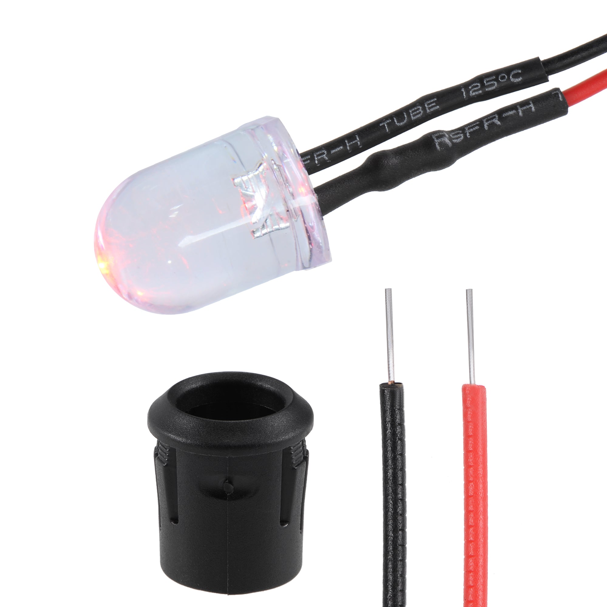 Uxcell 5Set DC 12V 10mm Pre Wired LED with Holder, Red Light Round Top ...