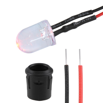 Harfington Uxcell 20Set DC 12V 10mm Pre Wired LED with Holder, Red Light Round Top Clear Lens, 14mm Panel Mount