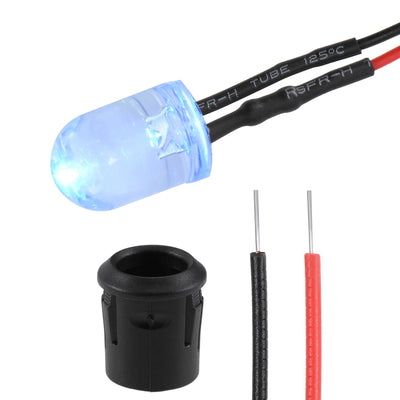 Harfington Uxcell 5Set DC 12V 10mm Pre Wired LED with Holder, Blue Light Round Top Clear Lens, 14mm Panel Mount