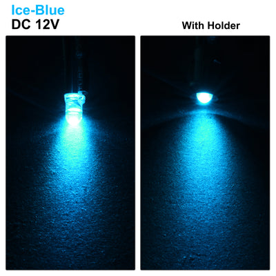 Harfington Uxcell 5Set DC 12V 3mm Pre Wired LED with Holder, Ice-Blue Light Round Top Clear Lens, 6mm Panel Mount