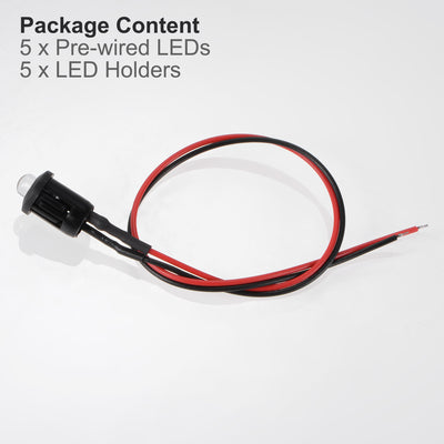 Harfington Uxcell 5Set DC 12V 5mm Pre Wired LED with Holder, Red Light Round Top Clear Lens, 8mm Panel Mount