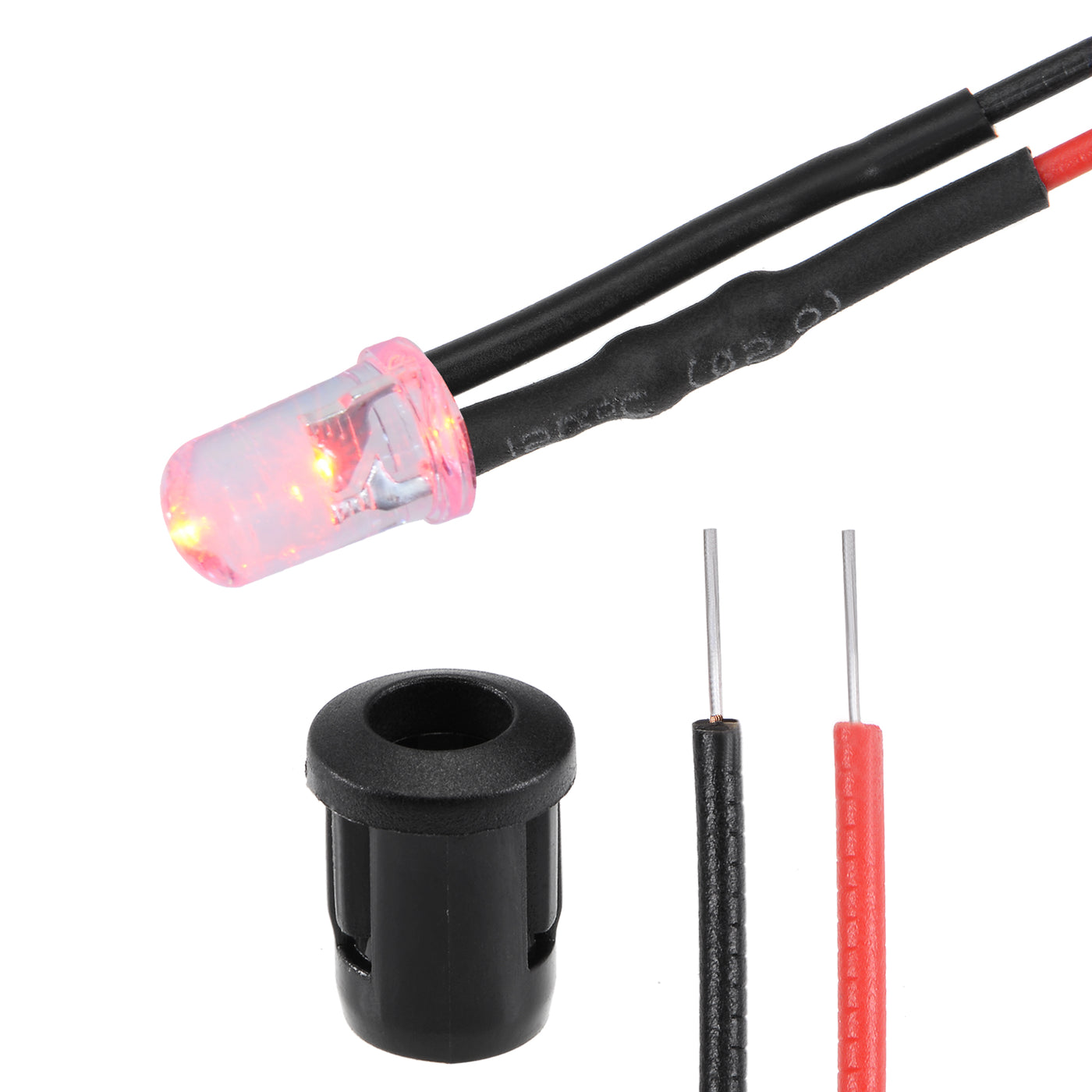 uxcell Uxcell 5Set DC 12V 5mm Pre Wired LED with Holder, Red Light Round Top Clear Lens, 8mm Panel Mount