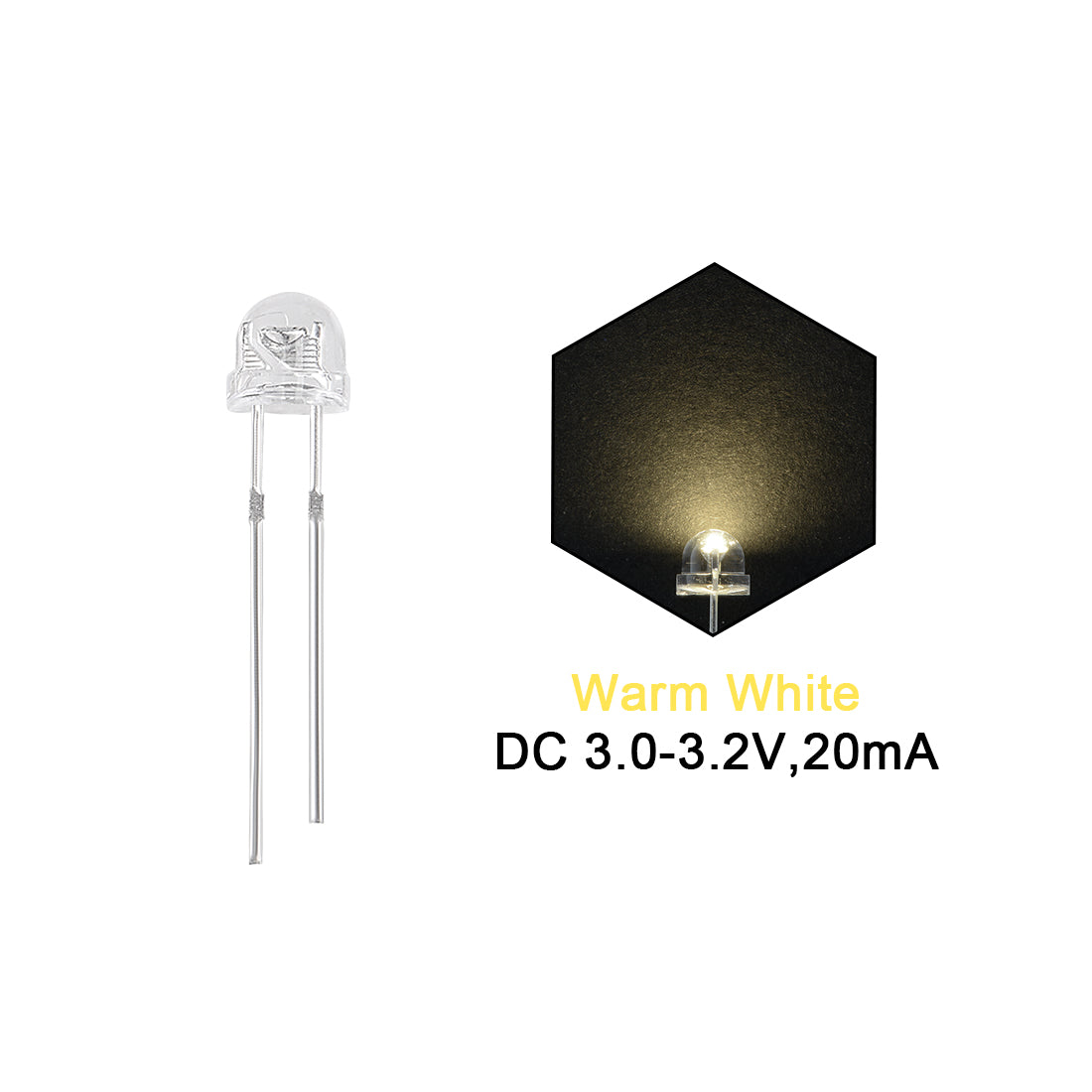 uxcell Uxcell 100Set 5mm LED Diodes Kit with Resistors Warm White Light Clear Straw Hat 17mm Pin