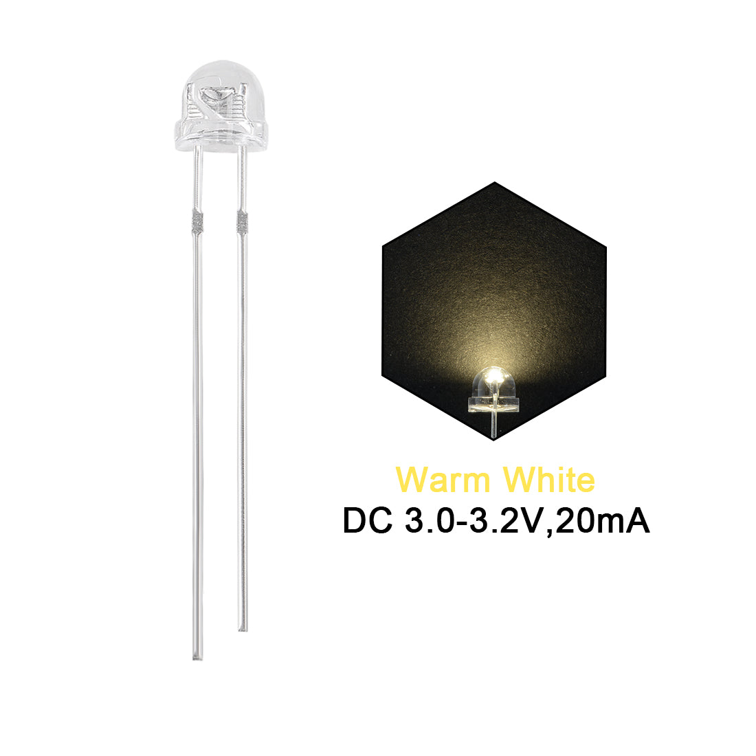 uxcell Uxcell 100Set 5mm LED Diodes Kit with Resistors Warm White Light Clear Straw Hat 29mm Pin
