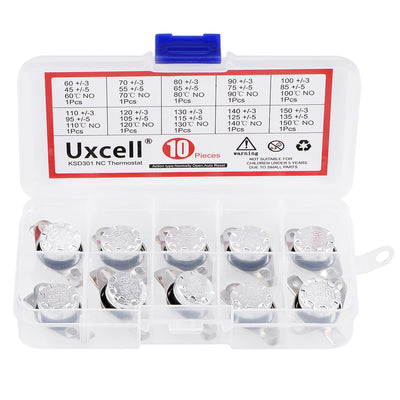 Harfington Uxcell 10pcs NO KSD301 Thermostat 60-150°C(140-302℉) Temperature Thermal Control Switch 60 70 80 90 100 110 120 130 140 150°C Normally Open Assortment Kit