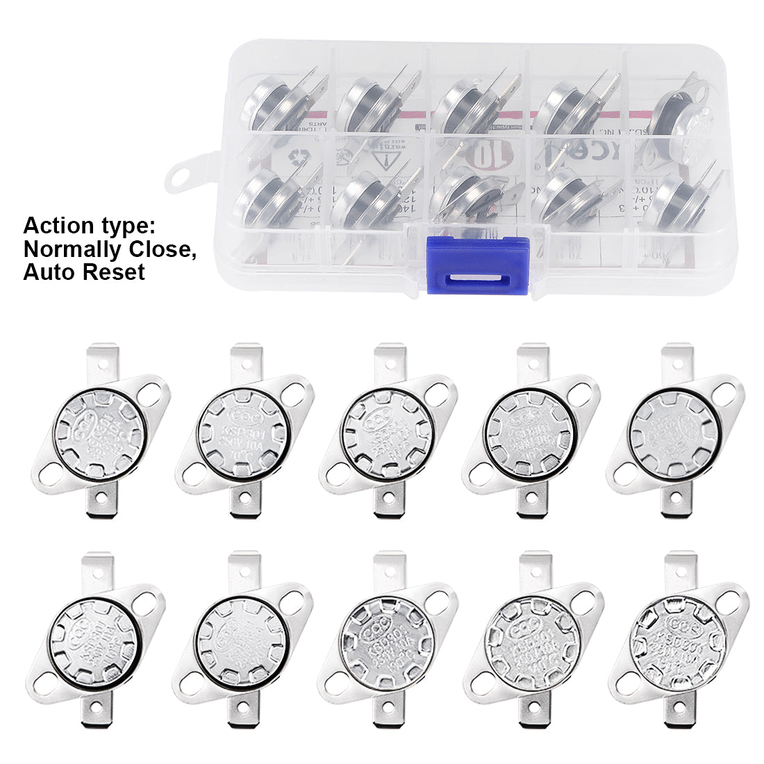 uxcell Uxcell 10pcs NC KSD301 Thermostat 60-150°C(140-302℉) Temperature Thermal Control Switch 60 70 80 90 100 110 120 130 140 150°C Normally Close Assortment Kit