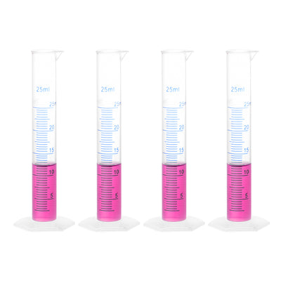 Harfington Uxcell Plastic Graduated Cylinder, 25ml Measuring Cylinder, 2-Sided Metric Marking 4Pcs
