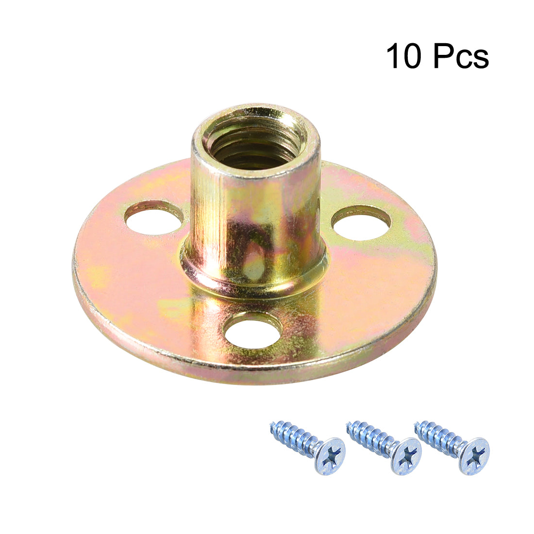 Uxcell Uxcell M10 Brad Hole Tee Nut Carbon Steel T-Nuts Furniture Hardware Flange Insert Female Thread with Screws 10pcs
