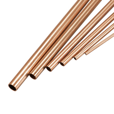 Harfington Uxcell Copper Tube, 2mm 3mm 4mm 5mm 6mm 7mm OD x 0.5mm Wall Thickness 300mm Length Seamless Round Pipe Tubing, Pack of 6