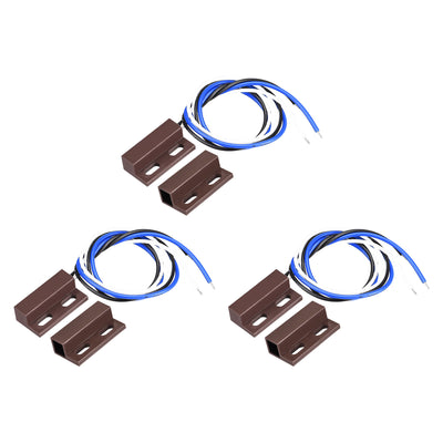 Harfington Uxcell Wired Door Contact Sensor NO NC Surface Mount Magnetic Reed Switch Brown 3 Pcs