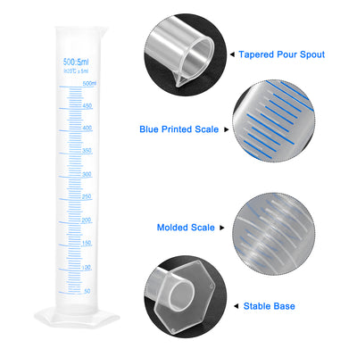 Harfington Uxcell Plastic Graduated Cylinder, 500ml Measuring Cylinder 2-Sided Metric Marking 2Pcs