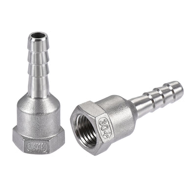 uxcell Uxcell 304 Stainless Steel Hose Barb Fitting Coupler, 8mm Barb x G1/4 Female Thread Pipe Adapter, 2Pcs