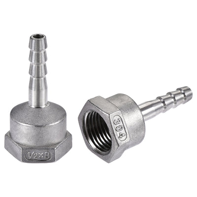 uxcell Uxcell 304 Stainless Steel Hose Barb Fitting Coupler, 8mm Barb x PT1/2 Female Thread Pipe Adapter, 2Pcs