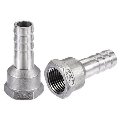 uxcell Uxcell 304 Stainless Steel Hose Barb Fitting Coupler 15mm Barb G1/2 Female Thread