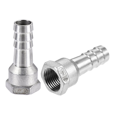 uxcell Uxcell 304 Stainless Steel Hose Barb Fitting Coupler 16mm Barb G1/2 Female Thread