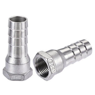 uxcell Uxcell 304 Stainless Steel Hose Barb Fitting Coupler 19mm Barb G1/2 Female Thread 2Pcs