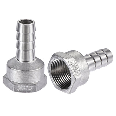 uxcell Uxcell 304 Stainless Steel Hose Barb Fitting Coupler 15mm Barb G3/4 Female Thread
