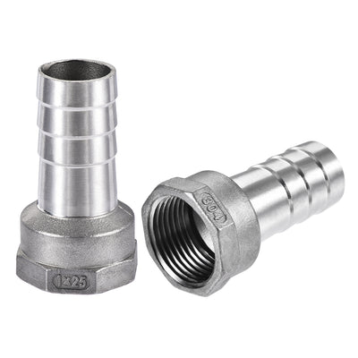 uxcell Uxcell 304 Stainless Steel Hose Barb Fitting Coupler 25mm Barb G1 Female Thread 2Pcs