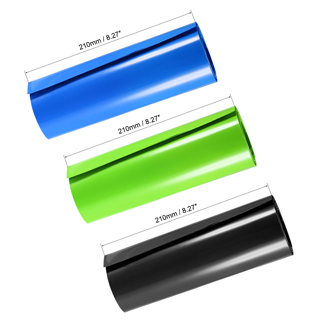 uxcell Uxcell Battery Wrap, 210mm Width 1m PVC Heat Shrink Tube Wraps Blue&Black&Green 3pcs