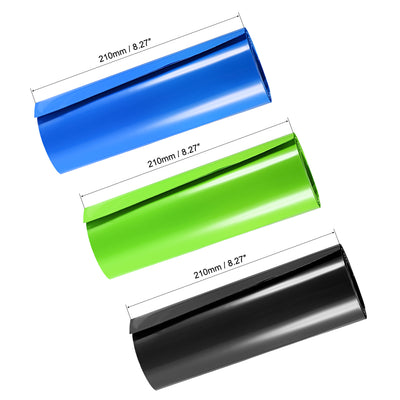 Harfington Uxcell Battery Wrap, 210mm Width 1m PVC Heat Shrink Tube Wraps Blue&Black&Green 3pcs