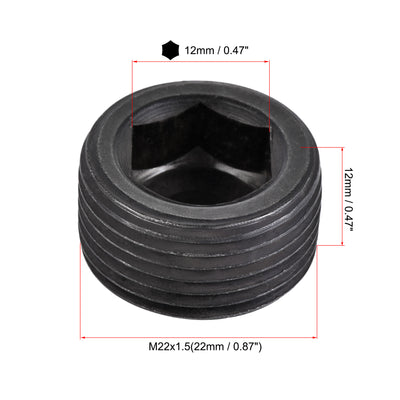 Harfington Uxcell Carbon Steel Internal Hex Thread Socket Pipe Plug M22x1.5 Male Thread Black 5Pcs