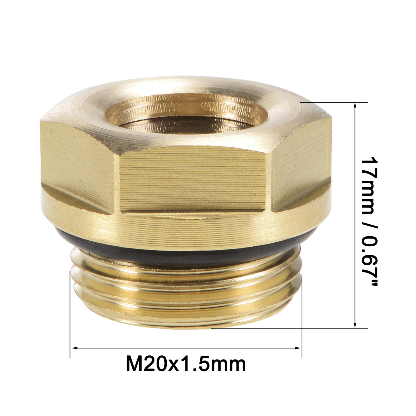 Uxcell Uxcell Oil Liquid Level Gauge Sight Glass M22x1.5mm Male Threaded Brass Air Compressor Fittings with O-Ring, Yellow 2Pcs
