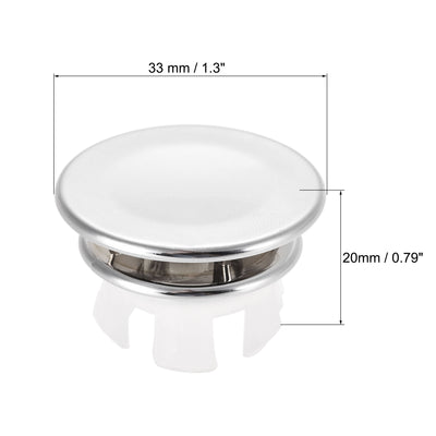 Harfington Uxcell Sink Basin Trim Overflow Cover Insert in Hole Round Caps Silver Tone 33 x 20mm 12pcs
