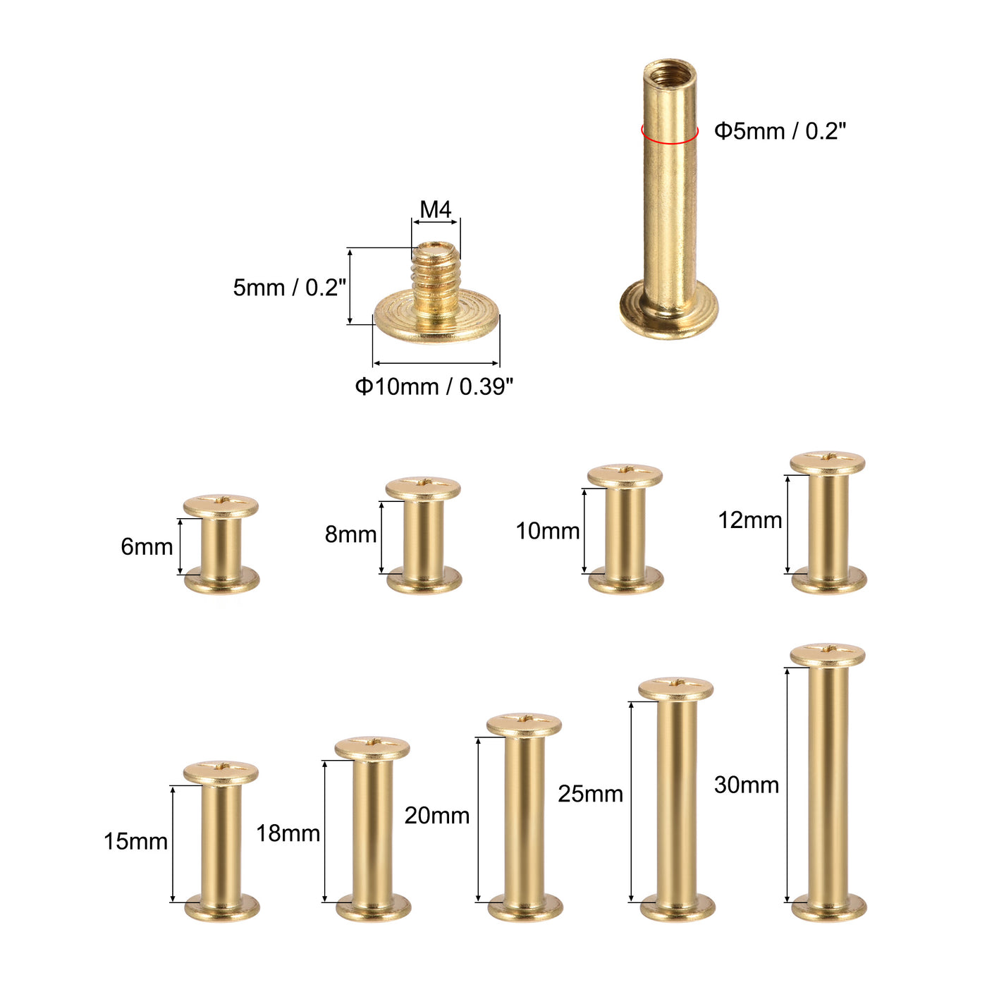 uxcell Uxcell 9 Sizes Phillips Screw Post Male M4x5mm Binding Bolts Gold Tone 90 Sets