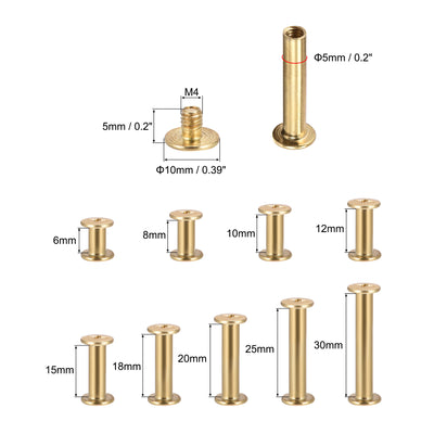 Harfington Uxcell 9 Sizes Phillips Screw Post Male M4x5mm Binding Bolts Gold Tone 90 Sets