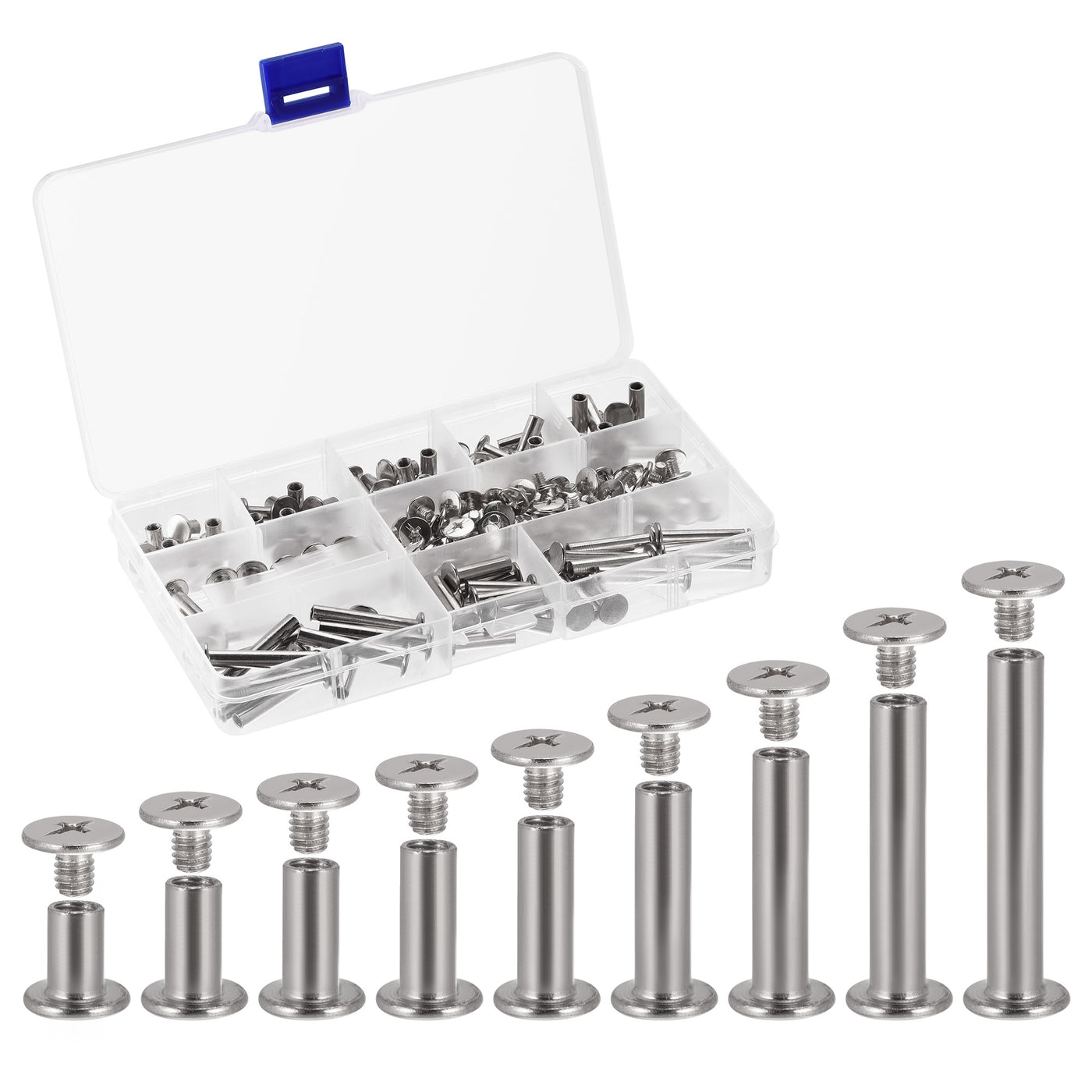 uxcell Uxcell 9 Sizes Phillips Screw Post Male M4x5mm Binding Bolts Silver Tone 90 Sets