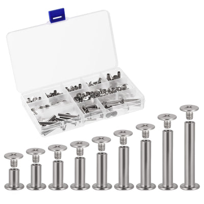 Harfington Uxcell 9 Sizes Phillips Screw Post Male M4x5mm Binding Bolts Silver Tone 90 Sets