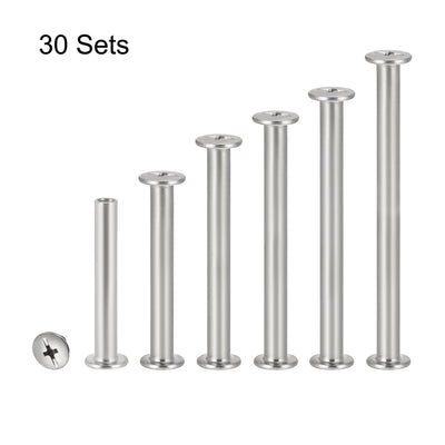 Harfington Uxcell 6 Sizes Phillips Screw Post Male M4x6mm Binding Bolts Silver Tone 30 Sets