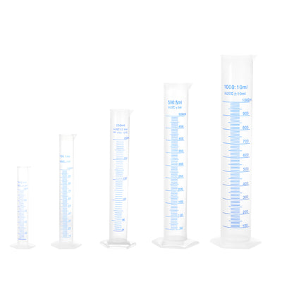 Harfington Uxcell Plastic Graduated Cylinder, 50ml 100ml 250ml 500ml 1000ml Measuring Cylinder,  Double-Sided Metric Marking, Clear Hex Base, 5 in 1 Set