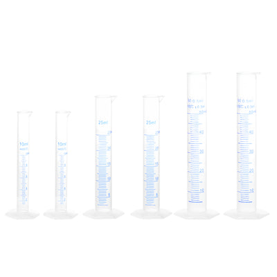 Harfington Uxcell Plastic Graduated Cylinder, 10ml 25ml 50ml Measuring Cylinder,  Double-Sided Metric Marking, Clear Hex Base, 6 in 2 Sets
