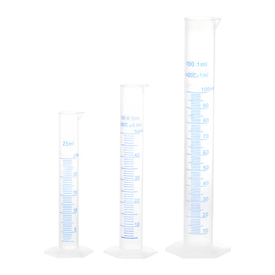 Harfington Uxcell Plastic Graduated Cylinder, 25ml 50ml 100ml Measuring Cylinder,  Double-Sided Metric Marking, Clear Hex Base, 3 in 1 Set
