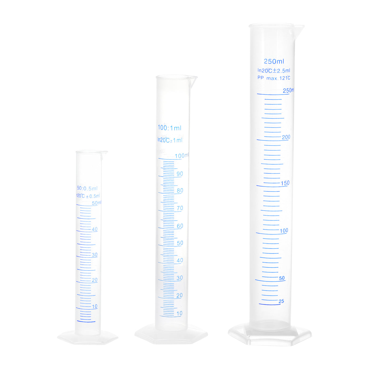 uxcell Uxcell Plastic Graduated Cylinder, 50ml 100ml 250ml Measuring Cylinder,  Double-Sided Metric Marking, Clear Hex Base, 3 in 1 Set