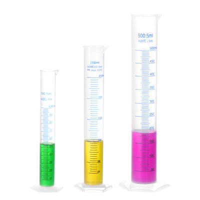 Harfington Uxcell Plastic Graduated Cylinder, 100ml 250ml 500ml Measuring Cylinder,  Double-Sided Metric Marking, Clear Hex Base, 3 in 1 Set
