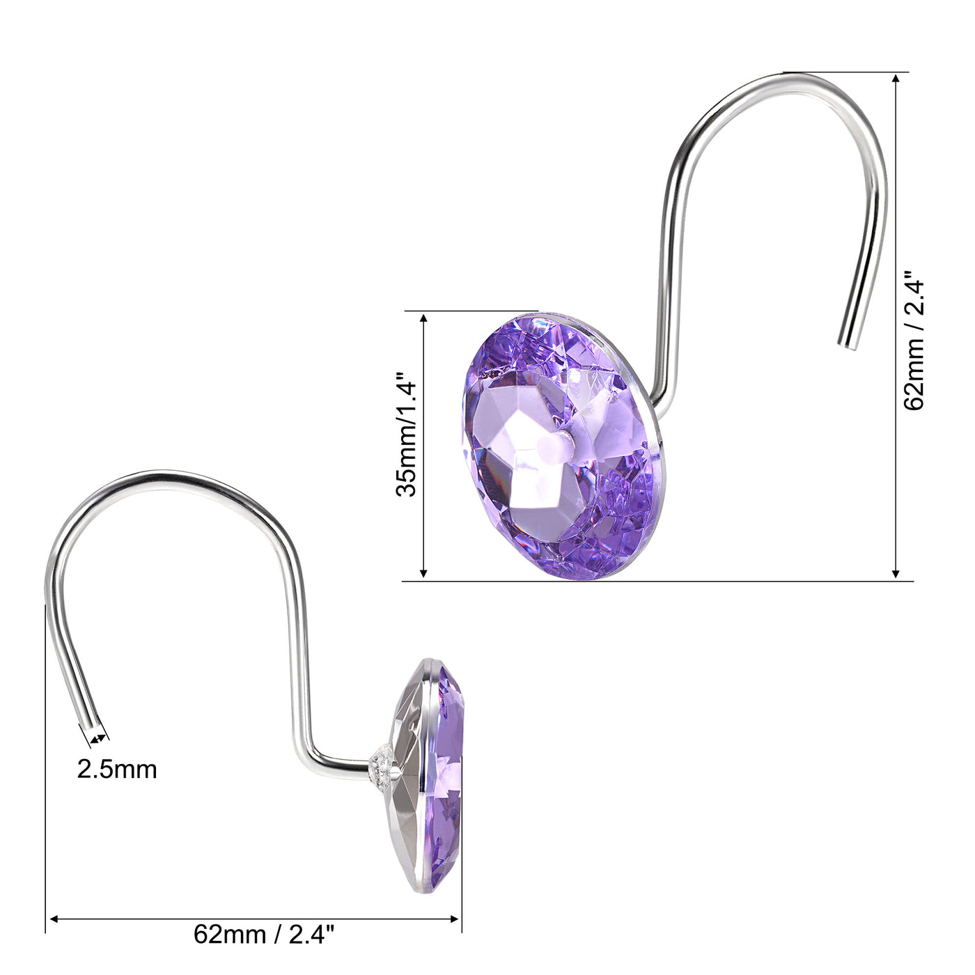 uxcell Uxcell Shower Curtain Hooks for Bathroom, Stainless Steel Acrylic Fashion Decorative Hook Rings, Curtain Rod Hangers Purple 12Pcs