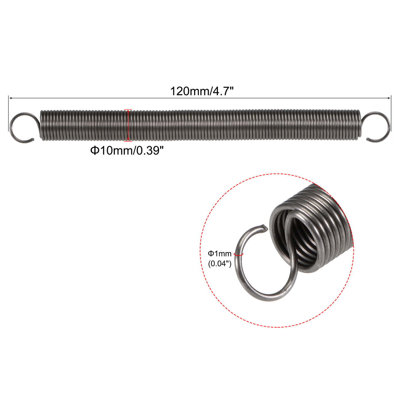 Uxcell Uxcell 1mmx10mmx80mm Extended Extension Spring ,3.3Lbs Load Capacity,Grey 2pcs