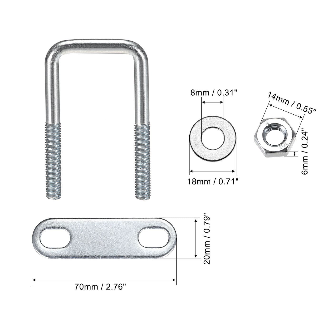 uxcell Uxcell U-Bolts Carbon Steel with Nuts Frame Plate Round Washers
