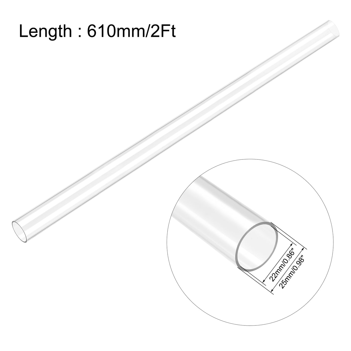 Uxcell Uxcell PC Rigid Round Clear Tubing 22mm(0.86 Inch)IDx25mm(0.98 Inch)ODx610mm(2Ft) Length Plastic Tube 2pcs