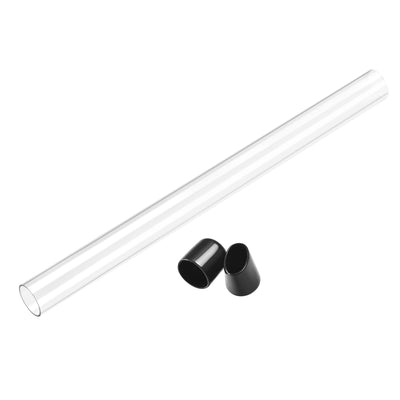 Harfington Uxcell PC Rigid Round Clear Tubing 18mm(0.7 Inch)IDx20mm(0.79 Inch)ODx250mm(0.82Ft) Length Plastic Storage Transparent Tube with Black Lids